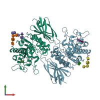 PDB entry 3lxc coloured by chain, front view.