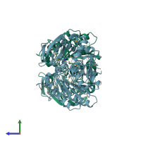 PDB entry 3lxq coloured by chain, side view.
