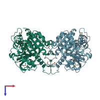 PDB entry 3lxq coloured by chain, top view.