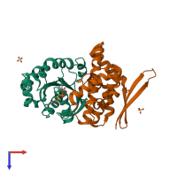 PDB entry 3lxr coloured by chain, top view.