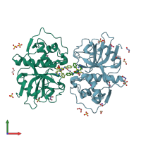 PDB entry 3lxs coloured by chain, front view.
