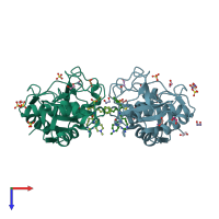 PDB entry 3lxs coloured by chain, top view.