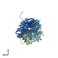 PDB entry 3lxt coloured by chain, side view.