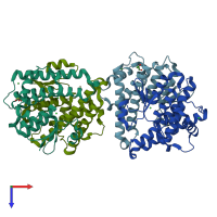 PDB entry 3lxt coloured by chain, top view.