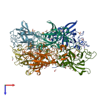 PDB entry 3lxv coloured by chain, top view.