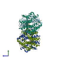 PDB entry 3lxz coloured by chain, side view.