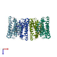PDB entry 3lxz coloured by chain, top view.