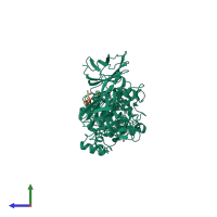 Monomeric assembly 2 of PDB entry 3ly6 coloured by chemically distinct molecules, side view.