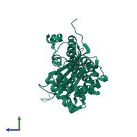 PDB entry 3ly8 coloured by chain, side view.