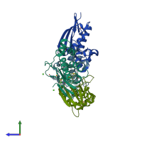 PDB entry 3lyb coloured by chain, side view.