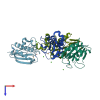 PDB entry 3lyb coloured by chain, top view.