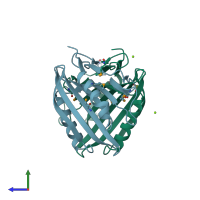 PDB entry 3lyd coloured by chain, side view.