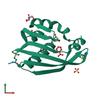 PDB entry 3lyg coloured by chain, front view.