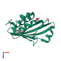PDB entry 3lyg coloured by chain, top view.