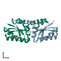 PDB entry 3lyh coloured by chain, front view.
