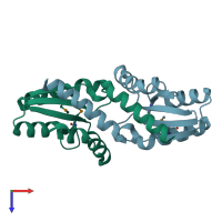 PDB entry 3lyh coloured by chain, top view.