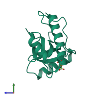 Monomeric assembly 1 of PDB entry 3lyi coloured by chemically distinct molecules, side view.