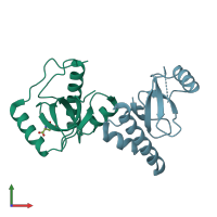 PDB entry 3lyi coloured by chain, front view.