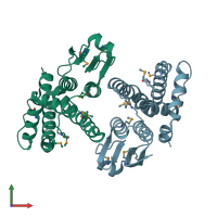 PDB entry 3lyk coloured by chain, front view.