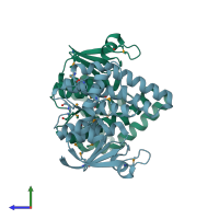PDB entry 3lyk coloured by chain, side view.