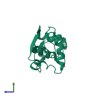 PDB entry 3lym coloured by chain, side view.