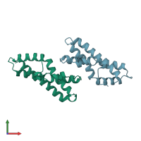 PDB entry 3lyn coloured by chain, front view.