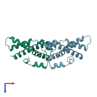 PDB entry 3lyn coloured by chain, top view.