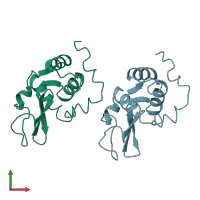 PDB entry 3lyt coloured by chain, front view.