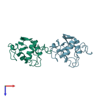 PDB entry 3lyt coloured by chain, top view.