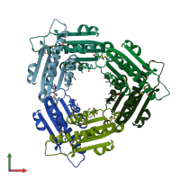 PDB entry 3lyu coloured by chain, front view.