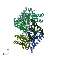 PDB entry 3lyu coloured by chain, side view.