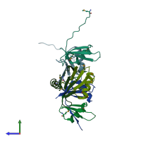 PDB entry 3lyv coloured by chain, side view.