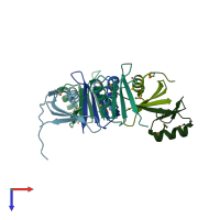 PDB entry 3lyv coloured by chain, top view.