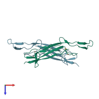 PDB entry 3lyy coloured by chain, top view.