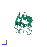 PDB entry 3lyz coloured by chain, side view.