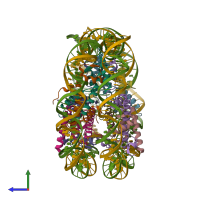 PDB entry 3lz0 coloured by chain, side view.