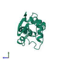 PDB entry 3lz2 coloured by chain, side view.