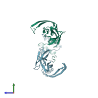 PDB entry 3lz8 coloured by chain, side view.