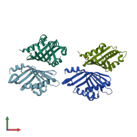 PDB entry 3lza coloured by chain, front view.