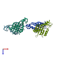 PDB entry 3lza coloured by chain, top view.
