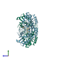 PDB entry 3lzd coloured by chain, side view.