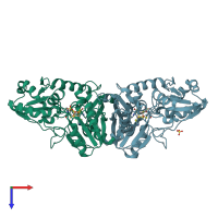 PDB entry 3lzd coloured by chain, top view.