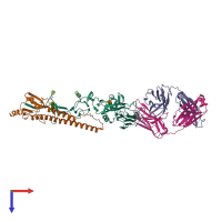 PDB entry 3lzf coloured by chain, top view.