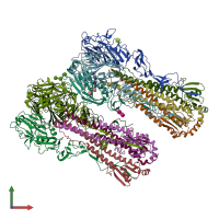PDB entry 3lzg coloured by chain, front view.