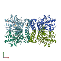 PDB entry 3lzk coloured by chain, front view.