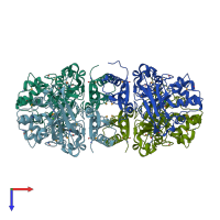 PDB entry 3lzk coloured by chain, top view.