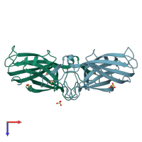 PDB entry 3lzp coloured by chain, top view.