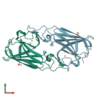 PDB entry 3lzq coloured by chain, front view.