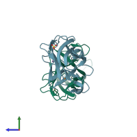 PDB entry 3lzr coloured by chain, side view.