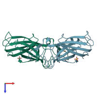 PDB entry 3lzr coloured by chain, top view.